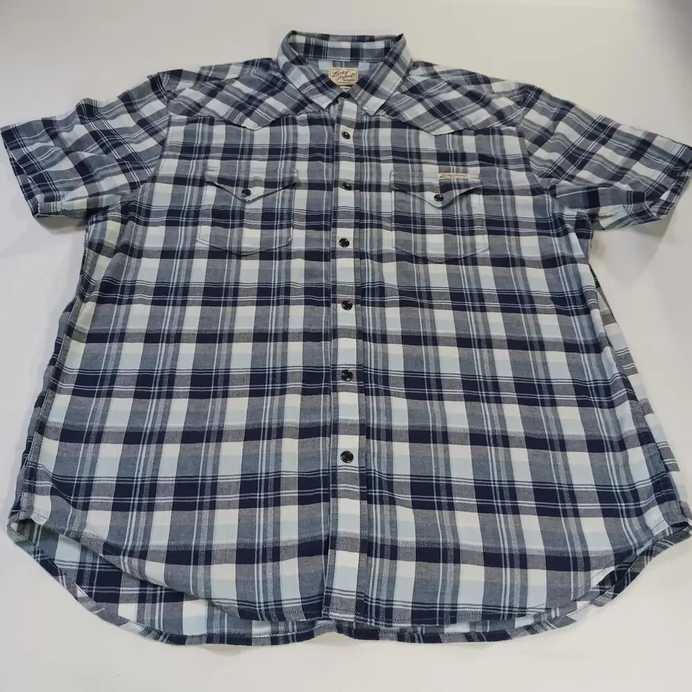 Lucky Brand Sportswear Men's Western Pearl Snap Button Up Blue Plaid Shirt Sz L - Picture 12 of 16